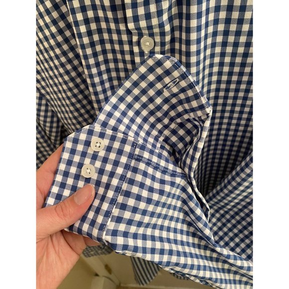 Mizzen+Main Mens Size 2XL Trim Fit Performance Shirt L/S Blue Plaid Gingham - Picture 5 of 8
